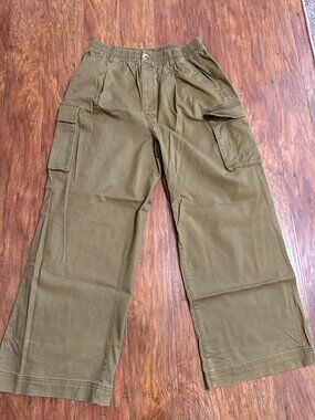 Old Navy Satin Moss High Rise Pull on Wide Leg Elastic Waist Cargo Chino Pants L